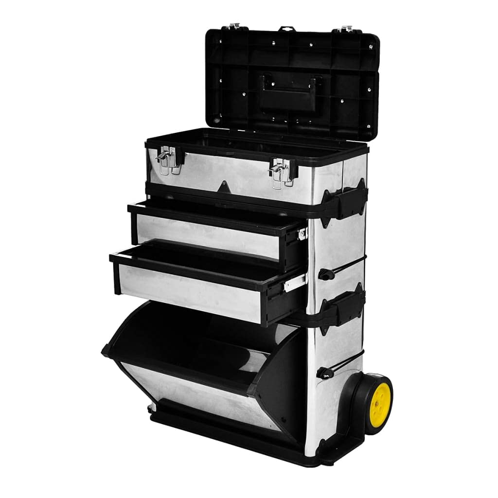 3-Part Rolling Tool Box with 2 Wheels, 3 Separable Components Including 2-Drawer Compartment and Large Bottom Box for Tools and Arts Crafts Supplies, Heavy-Duty Storage Chest