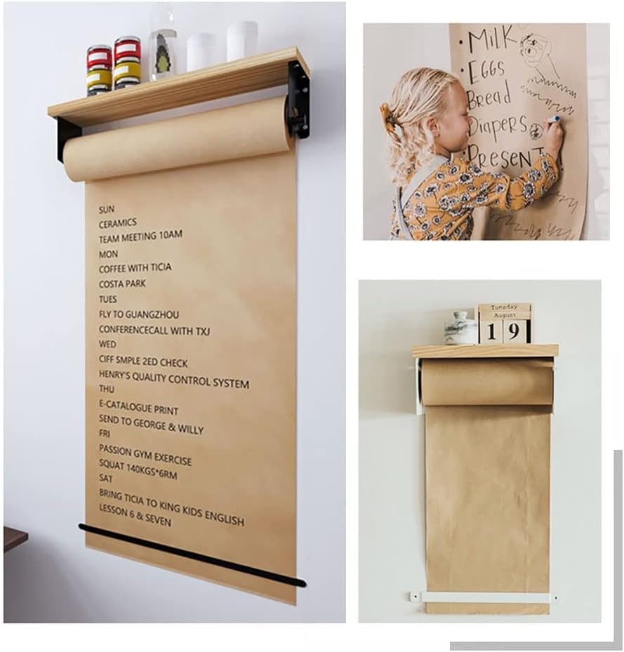 Bulletin Board Paper Wall Mount Kraft Paper Roll Display with Wood Shelf & 50m Paper Roll，for Grocery List/Schedule Reminders for Craft Poster Art Paper Roll Christmas Bouquet(100cm/39.4in