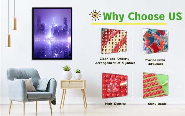 Diamond Painting Kit City Light Diamond Art Kits for Adults DIY Full Round Drill Embroidery Cross Stitch Gems for Crafting 5D Crystal Gem Art Adult Crafts for Home Wall Decor Gifts 32x43inch W-DE3
