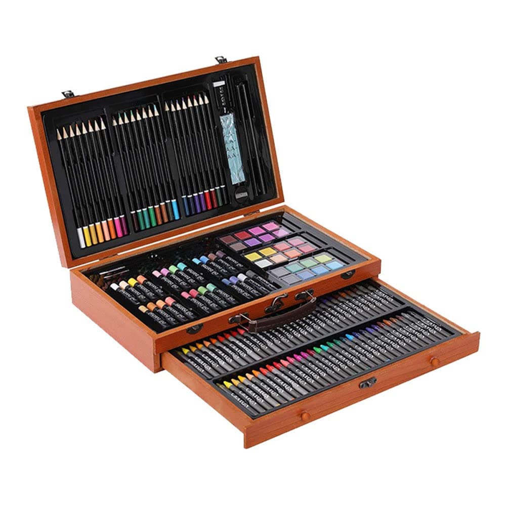 Art Supplies, 142-Piece Deluxe Wooden Art Set Crafts Kit, Oil Pastels, Colored Pencils, Watercolor Cakes, Creative Gift for Kids, Teens, Beginners Girls Boys