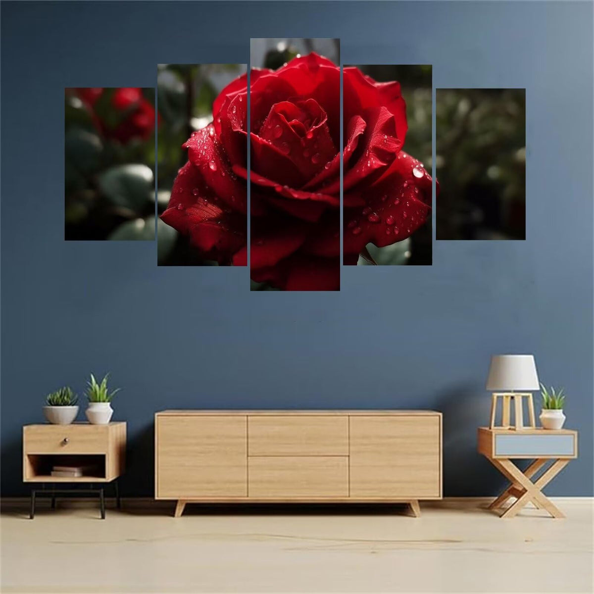 Diamond Art Rose Red 5D Diamond Painting 5 Panel Large Diamond Painting Kits, Paint by Numbers Kit for Adults Beginners Arts & Crafts Supplie for Home Wall Art Painting Decor 250x150cm/100x60in E-7264