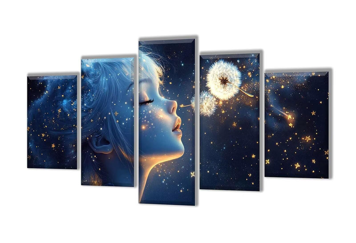 5 Pack Diamond Painting Kits Flower Girl Large Diamond Painting Kits for Adults, Crystal Rhinestone Gems Arts and Crafts, DIY Full Drill Embroidery Paintings, Home Wall Decor 250x150cm/100x60in q-2396