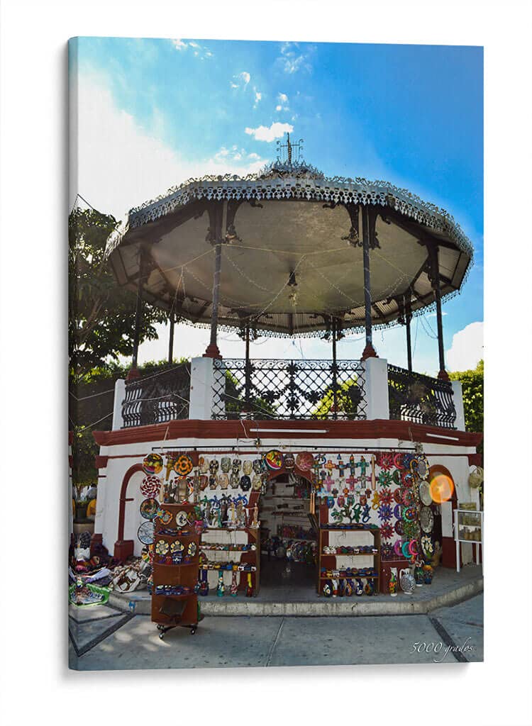 Canvas Lab | Gazebo with Mexican Crafts by 5000 grados | 32 x 48 in | Canvas Print Wall Art | Architecture, Mexico | Wall Decor for Bedroom, Living Room or Office