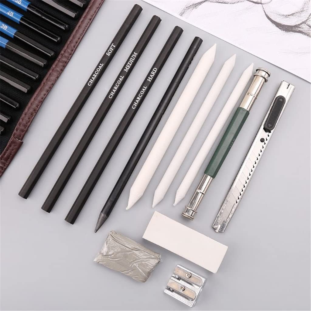 24pcs Professional Sketching Drawing Art Tool Kit Graphite Charcoal Pencils Eraser Craft Painting Set