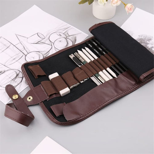 24pcs Professional Sketching Drawing Art Tool Kit Graphite Charcoal Pencils Eraser Craft Painting Set