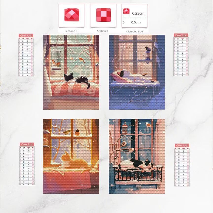 4 Pack Architecture Diamond Art Kits 24x36inch Diamond Painting Cat, Full Square Drill Gem Art Painting Kits DIY Crystal Embroidery Cross Stitch Arts and Crafts for Girls 8-12, Home Decor Gifts O-533y
