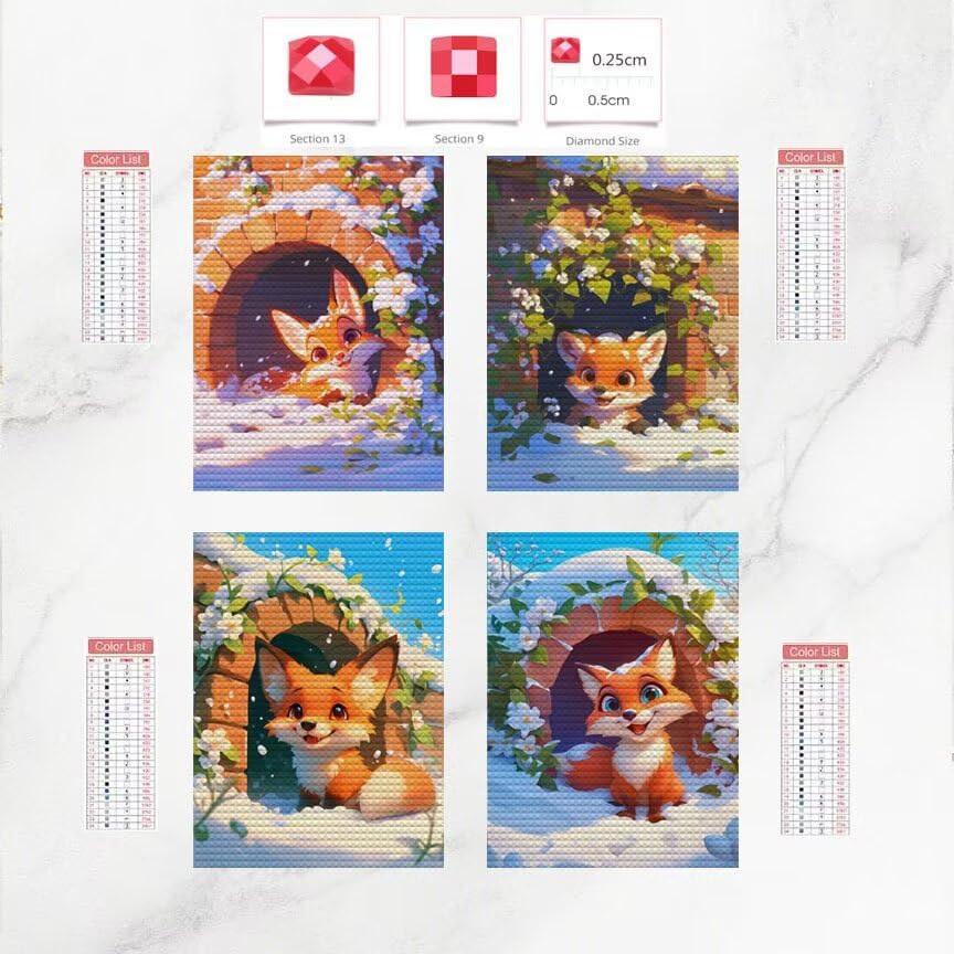 4 Pack Animal Diamond Art Kits for Adults 24x36inch 5D Gem Paint by Numbers Kit for Adults, Full Drill Fox Diamond Painting Kits for Beginners, DIY Wall Art Crystal Painting Craft Kits Gifts O-152y