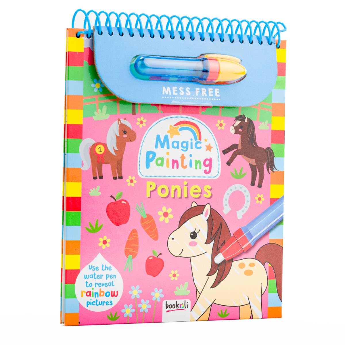 Bookoli - Magic Painting Ponies - Mess Free Painting Book - Water Painting Activity Book for Kids - Fun Arts and Crafts for Toddlers - Includes 6 Pony Pictures and Re-fillable Water Pen