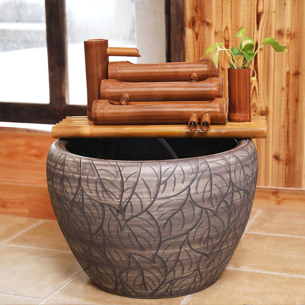 Bamboo Fountain Water Feature Backyard Pond Flowing Pump Garden Japanese Landscape Home Decoration Sculptures Statues Arts Crafts Artwork Wedding Gifts (70cm)