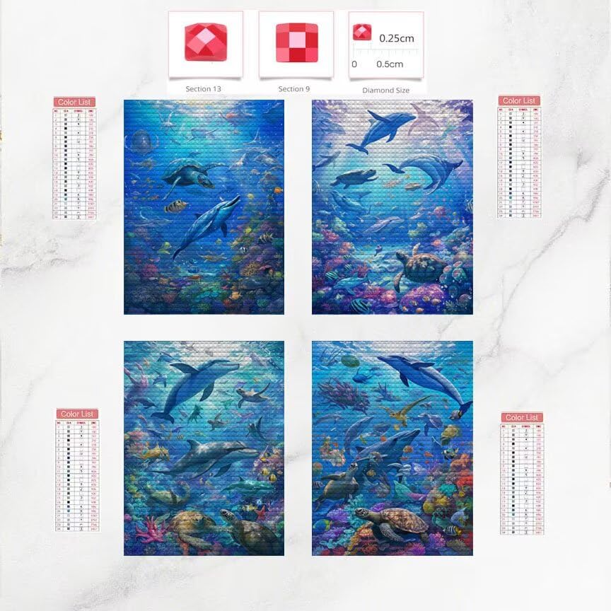 4 Pack Ocean Diamond Art Kits 24x36inch Diamond Painting Animal, Full Square Drill Gem Art Painting Kits DIY Crystal Embroidery Cross Stitch Arts and Crafts for Girls 8-12, Home Decor Gifts O-353y