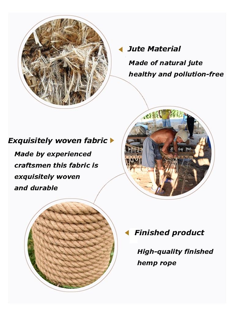 26/28/30mm Jute Twine Heavy Duty Jute Rope Natural Hemp Rope for DIY Arts Crafts Gardening Bundling Home Decorating Cat Scratching Post(30mm,50m/164ft)