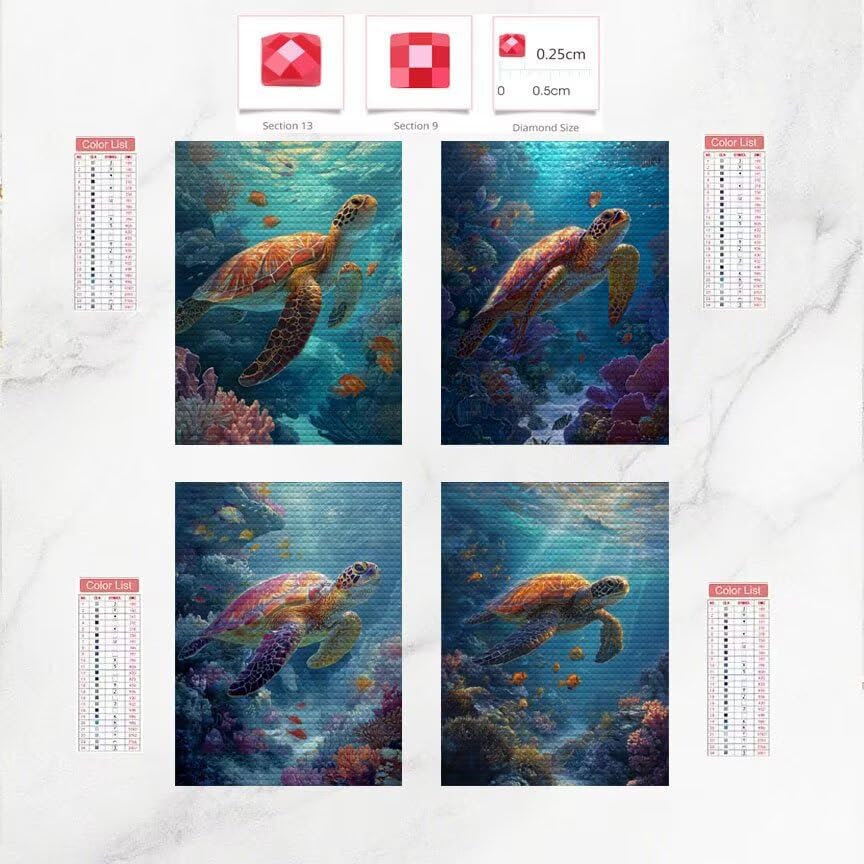 4 Pack Animal Diamond Art Kits 24x36inch Diamond Painting Seaturtle, Full Square Drill Gem Art Painting Kits DIY Crystal Embroidery Cross Stitch Arts and Crafts for Girls 8-12, Home Decor Gifts O-145y