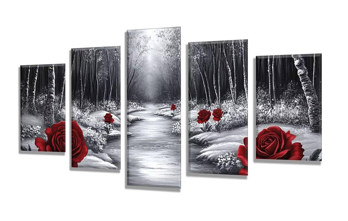 Diamond Painting Forest Rose 5 Panel Diamond Art Kits for Adults, 5D DIY Full Drill Rhinestone Embroidery Paintings, Cross Stitch Crystal Art Paint by Numbers Crafts, Home Decor Gifts 109x65in q-9800