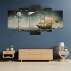 5 Panel Diamond Painting Kits 5D DIY Boat Abstract Diamond Art Kits for Adults, Full Drill Round Diamond Dots Crystal Rhinestone Gems Arts and Crafts for Home Wall Decor Gifts 120x78in E-1544