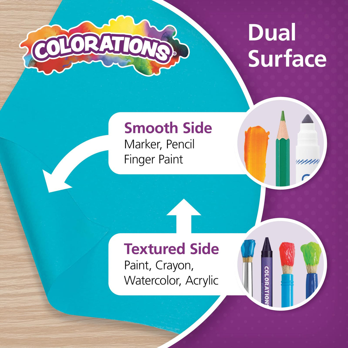 Colorations Arts and Crafts Paper Roll, 36" x 1000', Aqua, Dual Surface, Markers, Wall Art, Bulletin Board Paper, Kids Crafts