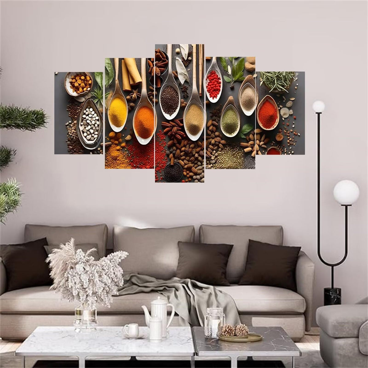 5 Panel Diamond Painting Kits 5D DIY Kitchen spices Diamond Art Kits for Adults, Full Drill Round Diamond Dots Crystal Rhinestone Gems Arts and Crafts for Home Wall Decor Gifts 120x78in E-1481