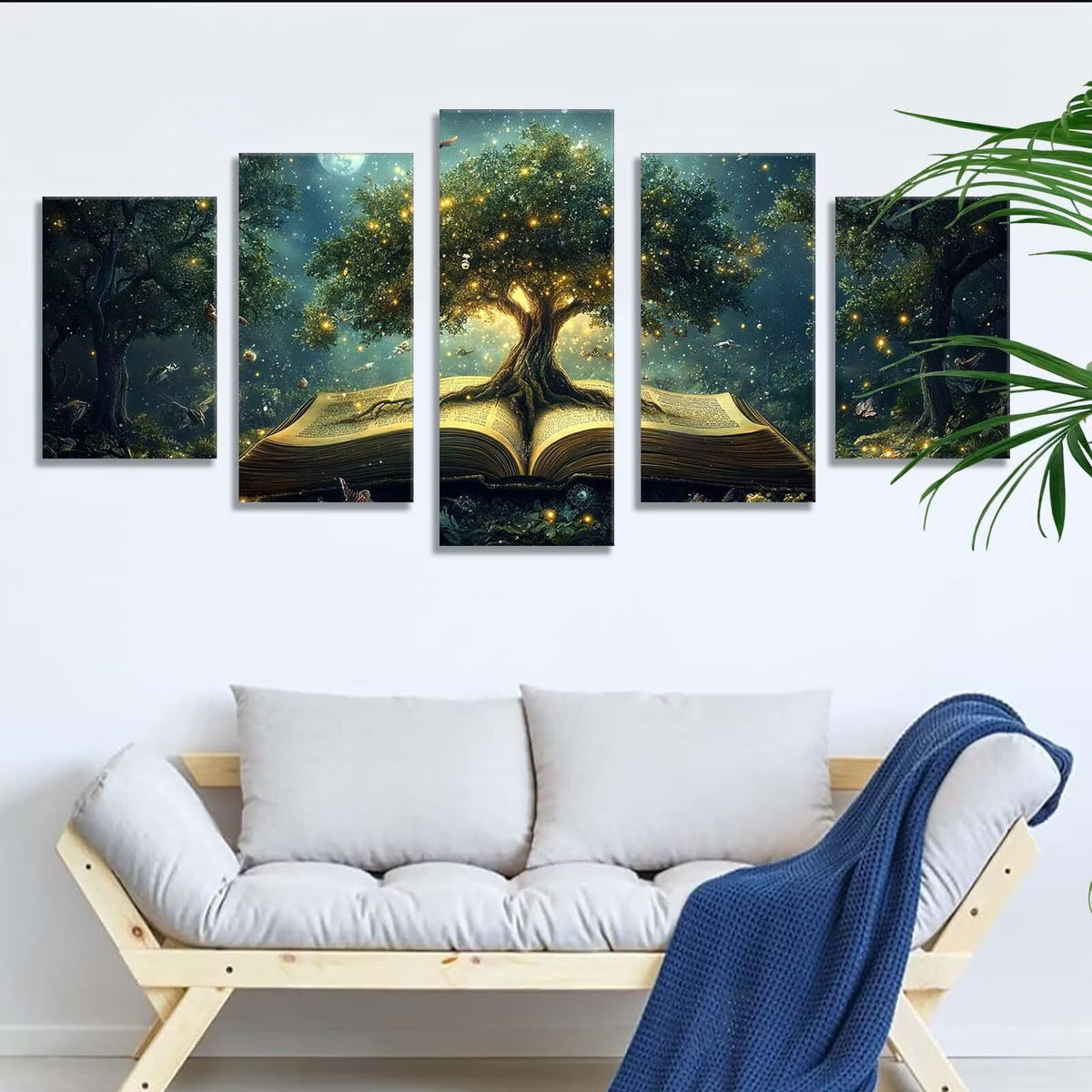 Diamond Painting Forest Tree 5 Panel Diamond Art Kits for Adults, 5D DIY Full Drill Rhinestone Embroidery Paintings, Cross Stitch Crystal Art Paint by Numbers Crafts, Home Decor 109x65in q-10295