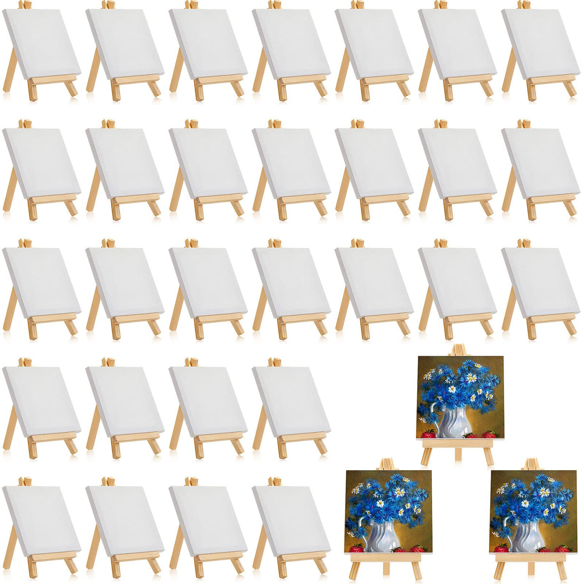 300pcs/150 Pack Mini Canvas with Easel for Painting Wood 6 x 6 Inch