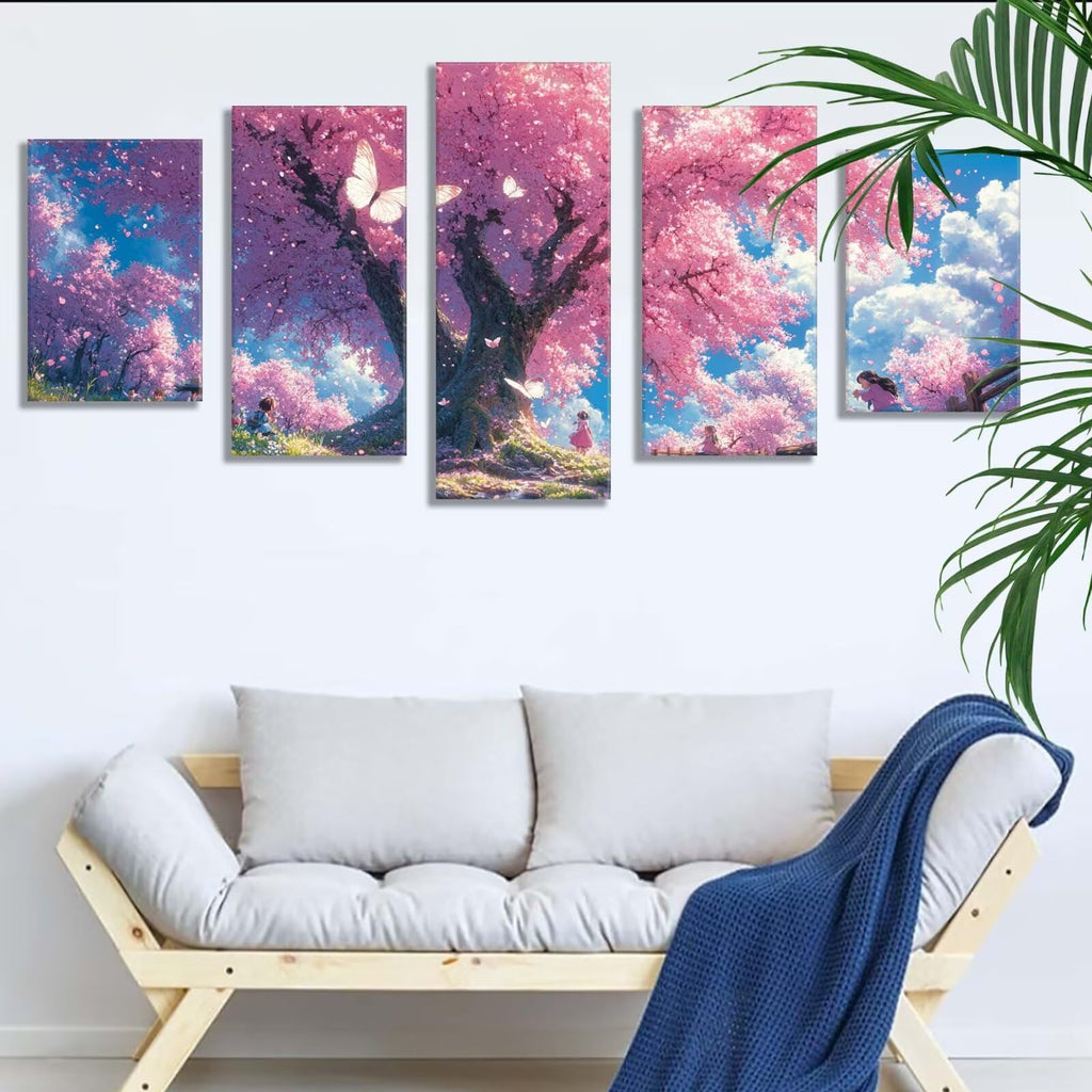 5 Pack Diamond Painting Kits Abstract Cherry Blossoms Large Diamond Painting Kits for Adults, Crystal Gems Arts and Crafts, DIY Full Drill Embroidery Paintings, for Home Decor 250x150cm/100x60in q-559