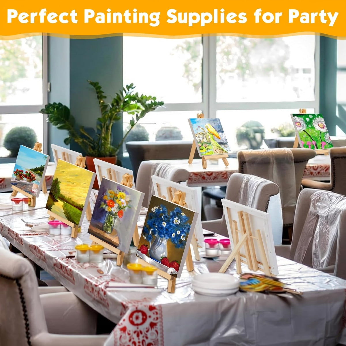300pcs/150 Pack Mini Canvas with Easel for Painting Wood 6 x 6 Inch