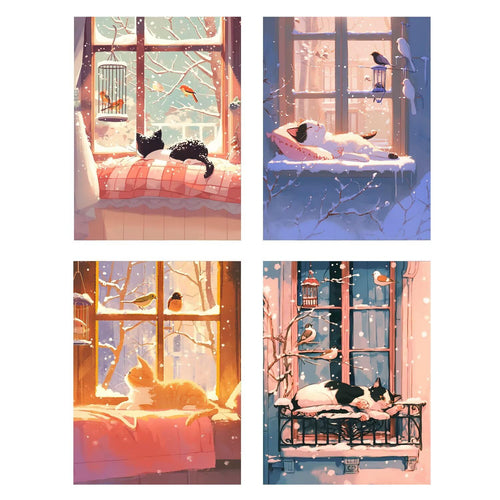 4 Pack Architecture Diamond Art Kits 24x36inch Diamond Painting Cat, Full Square Drill Gem Art Painting Kits DIY Crystal Embroidery Cross Stitch Arts and Crafts for Girls 8-12, Home Decor Gifts O-533y