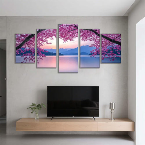 5 Pack Diamond Painting Kits Lake Plum Bossom Large Diamond Painting Kits for Adults, Crystal Gems Arts and Crafts, DIY Full Drill Embroidery Paintings for Home Wall Decor 250x150cm/100x60in q-273