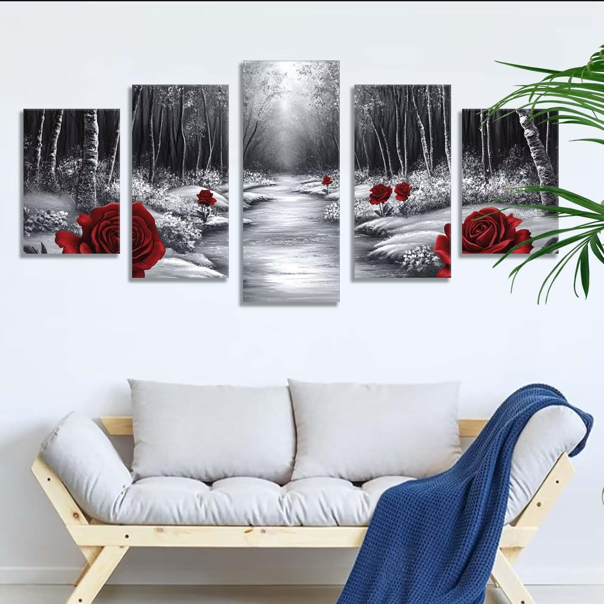 Diamond Painting Forest Rose 5 Panel Diamond Art Kits for Adults, 5D DIY Full Drill Rhinestone Embroidery Paintings, Cross Stitch Crystal Art Paint by Numbers Crafts, Home Decor Gifts 109x65in q-9800