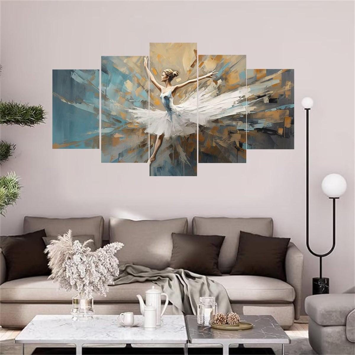 5 Panel Diamond Painting Kits 5D DIY Ballet Diamond Art Kits for Adults, Full Drill Round Diamond Dots Crystal Rhinestone Gems Arts and Crafts for Home Wall Decor Gifts 120x78in E-200
