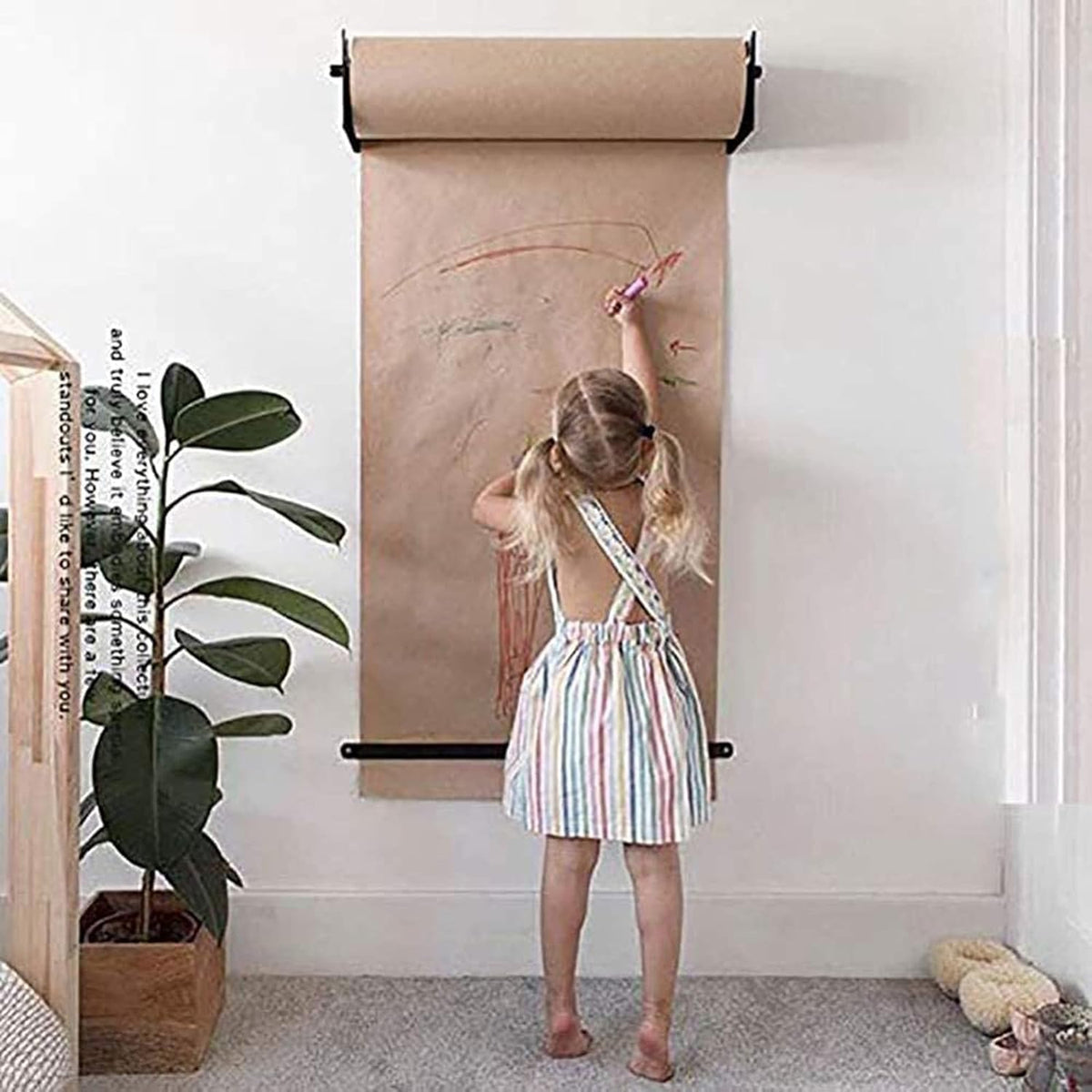 Bulletin Board Paper Black Roller Kraft Paper Roll Display Shelf, for Shopping List/Working Notes, Wall Mounted Dispenser & Cutter for Craft Poster Art Paper Roll Christmas Bouquet(Steel Frame