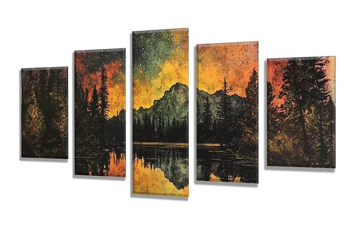 Diamond Painting Abstract Forest 5 Panel Diamond Art Kits for Adults, 5D DIY Full Drill Rhinestone Embroidery Paintings, Cross Stitch Crystal Art Paint by Numbers Crafts, Home Decor 109x65in q-9294