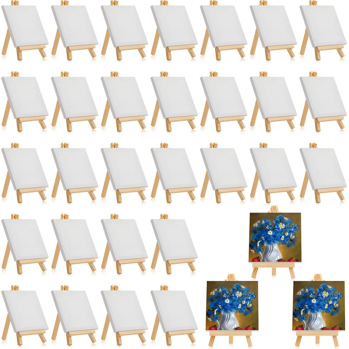 300pcs/150 Pack Mini Canvas with Easel for Painting Wood 6 x 6 Inch