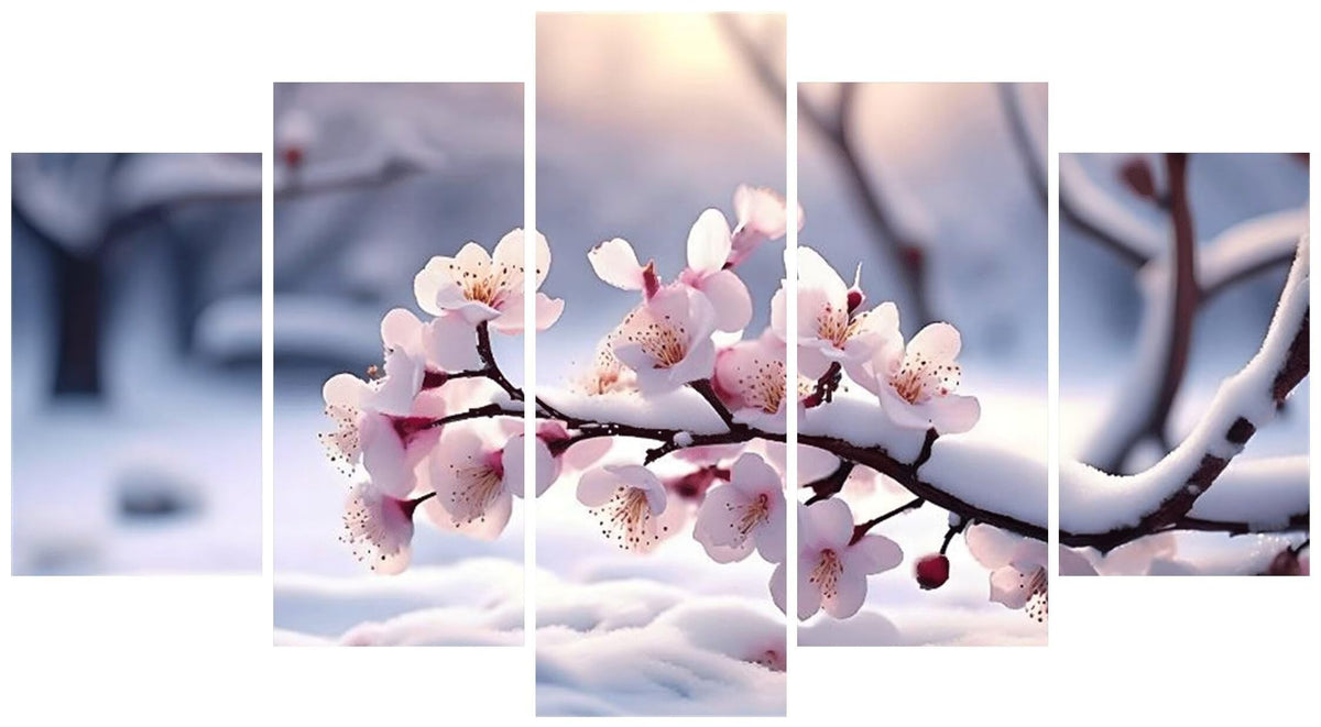 Diamond Art Plum Blossom Snow Diamond Painting 5 Panel Large Diamond Painting Kits, Paint by Numbers Kit for Adults Beginners Arts & Crafts for Home Wall Art Painting Decor 250x150cm/100x60in E-7411