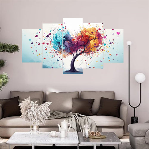 5 Panel Diamond Painting Kits 5D DIY Love Tree Diamond Art Kits for Adults, Full Drill Round Diamond Dots Crystal Rhinestone Gems Arts and Crafts for Home Wall Decor Gifts 120x78in E-137