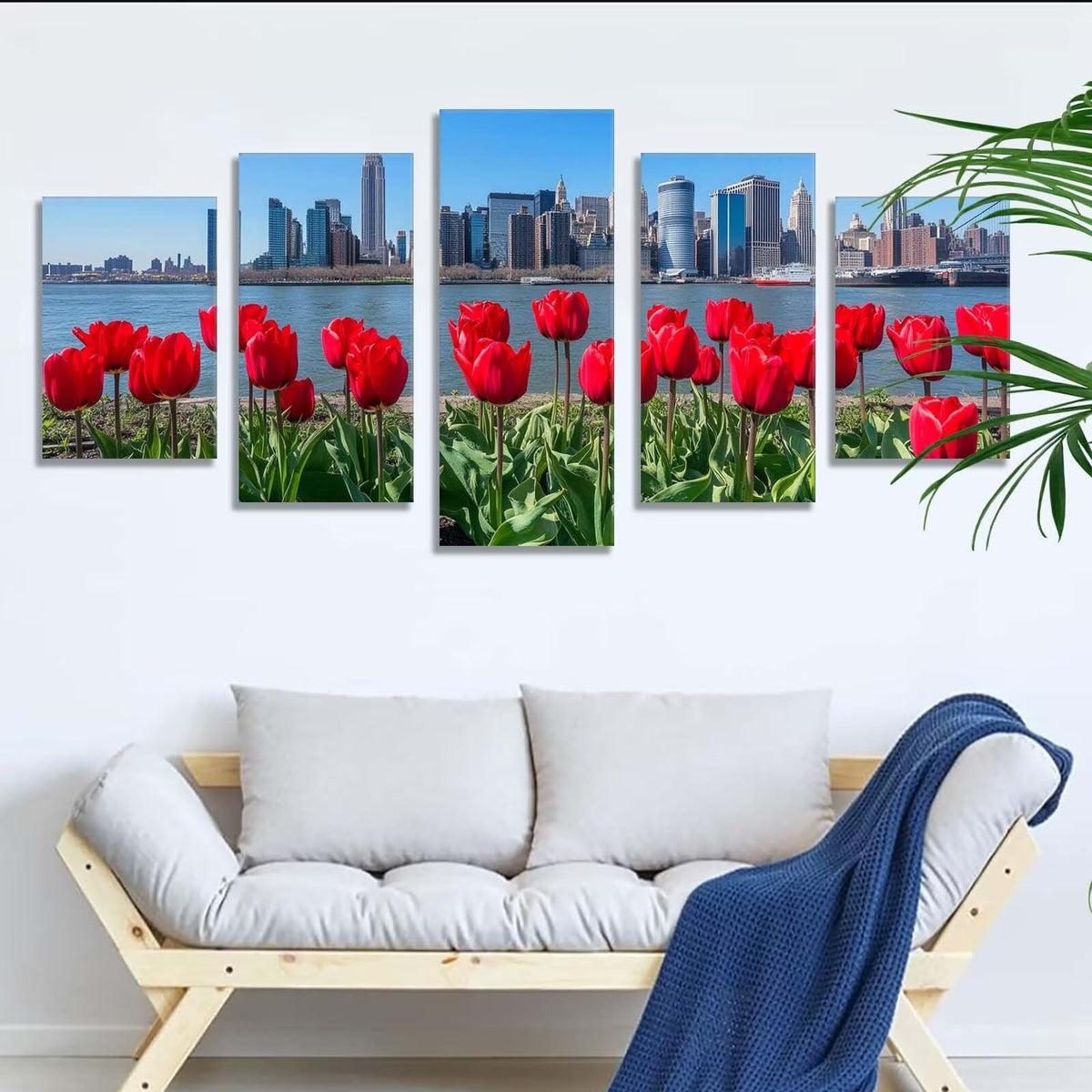 Diamond Painting City Flower 5 Panel Diamond Art Kits for Adults, 5D DIY Full Drill Rhinestone Embroidery Paintings, Cross Stitch Crystal Art Paint by Numbers Crafts, Home Decor 109x65in q-10053