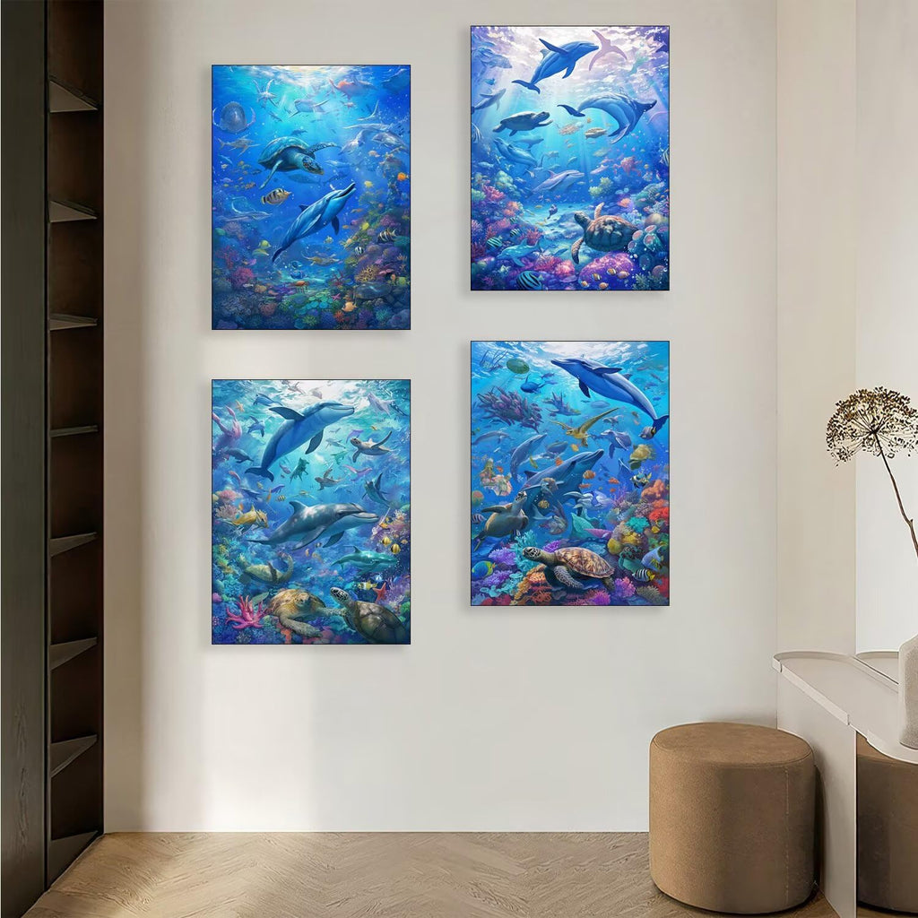 4 Pack Ocean Diamond Art Kits 24x36inch Diamond Painting Animal, Full Square Drill Gem Art Painting Kits DIY Crystal Embroidery Cross Stitch Arts and Crafts for Girls 8-12, Home Decor Gifts O-353y