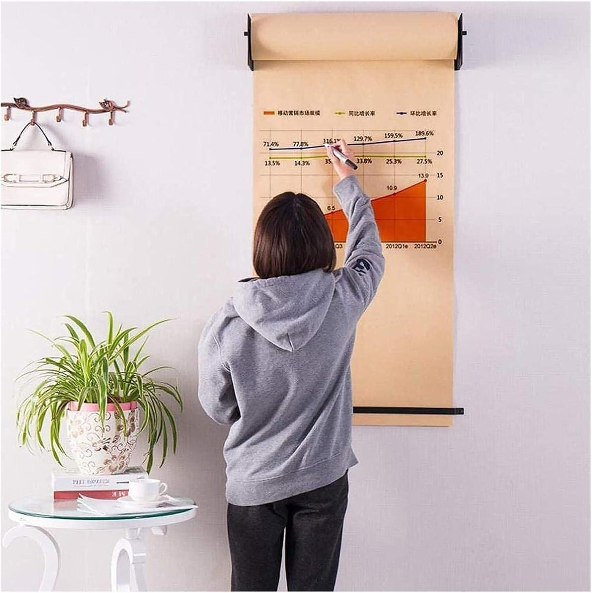 Bulletin Board Paper Black Roller Kraft Paper Roll Display Shelf, for Shopping List/Working Notes, Wall Mounted Dispenser & Cutter for Craft Poster Art Paper Roll Christmas Bouquet(Steel Frame