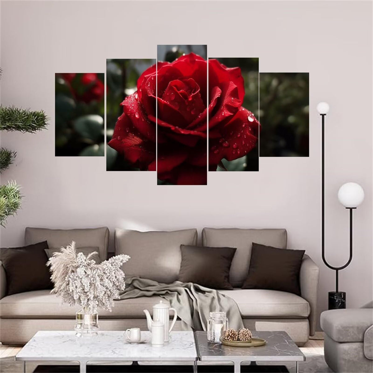 Diamond Art Rose Red 5D Diamond Painting 5 Panel Large Diamond Painting Kits, Paint by Numbers Kit for Adults Beginners Arts & Crafts Supplie for Home Wall Art Painting Decor 250x150cm/100x60in E-7264
