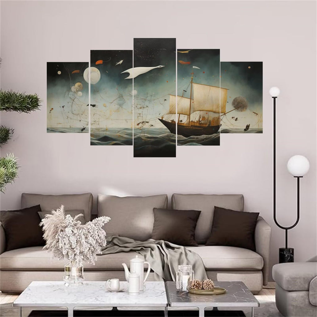 5 Panel Diamond Painting Kits 5D DIY Boat Abstract Diamond Art Kits for Adults, Full Drill Round Diamond Dots Crystal Rhinestone Gems Arts and Crafts for Home Wall Decor Gifts 120x78in E-1544