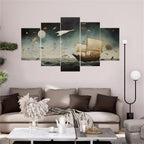 5 Panel Diamond Painting Kits 5D DIY Boat Abstract Diamond Art Kits for Adults, Full Drill Round Diamond Dots Crystal Rhinestone Gems Arts and Crafts for Home Wall Decor Gifts 120x78in E-1544