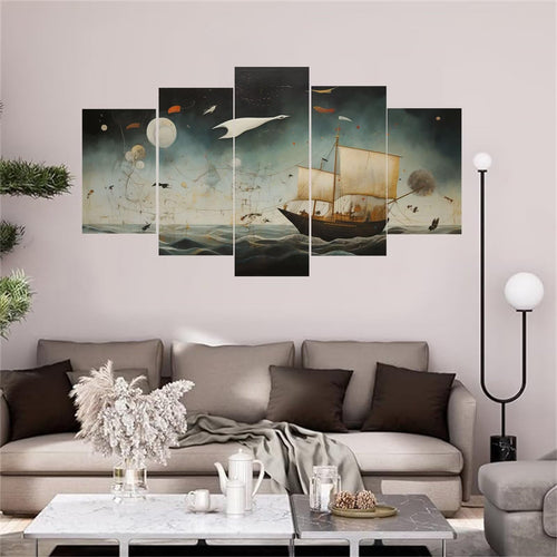 5 Panel Diamond Painting Kits 5D DIY Boat Abstract Diamond Art Kits for Adults, Full Drill Round Diamond Dots Crystal Rhinestone Gems Arts and Crafts for Home Wall Decor Gifts 120x78in E-1544