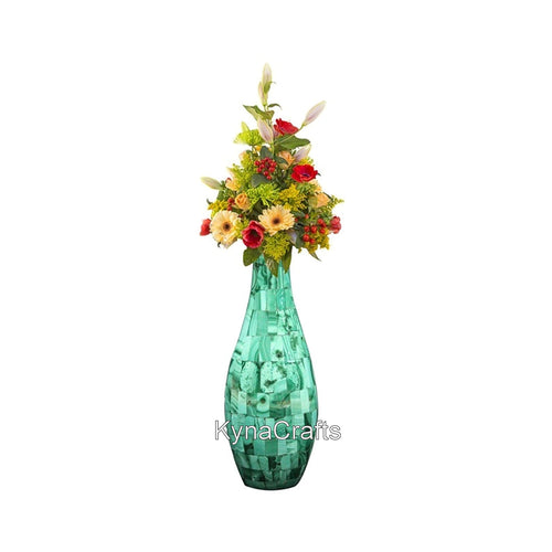 8 Inches White Marble Flower Pot Malachite Stone Overlay Work Table Master Piece from Indian Vintage Art and Crafts