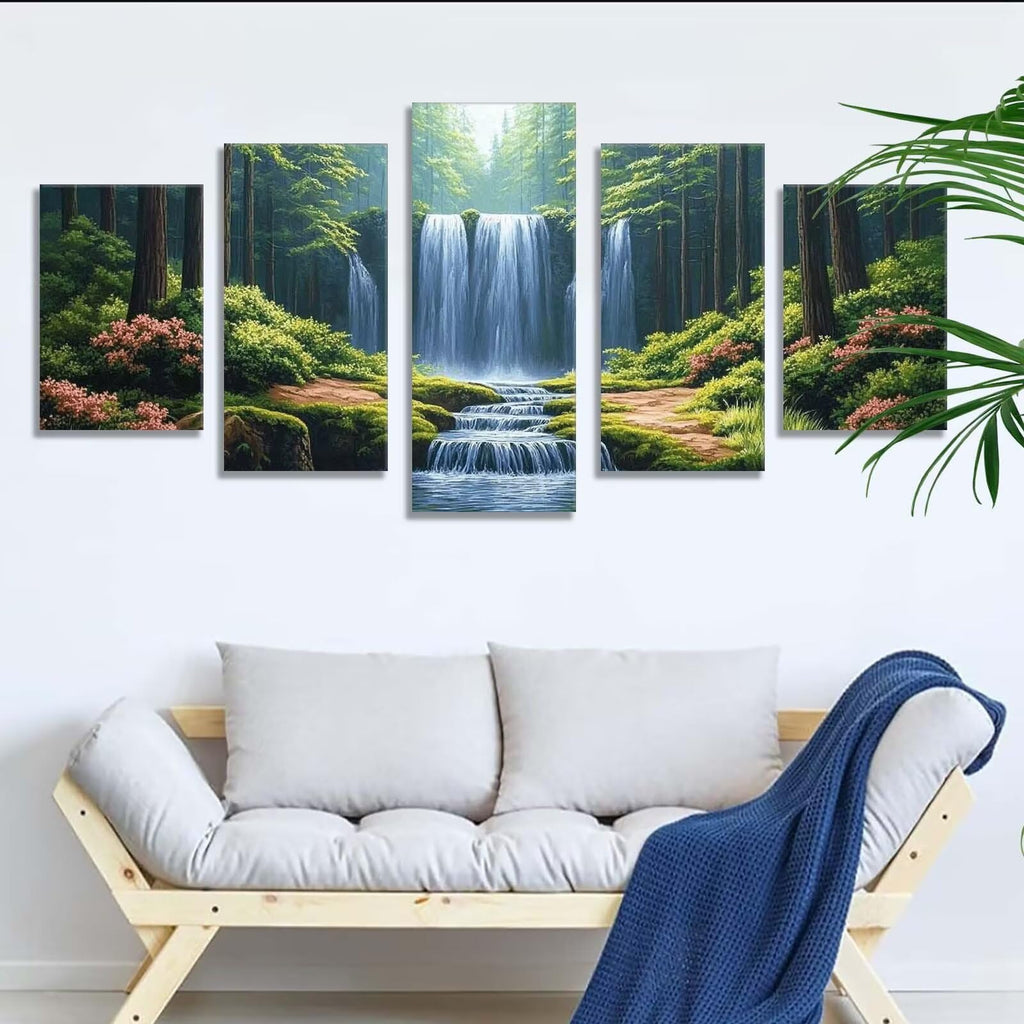 Diamond Painting Fall Forest 5 Panel Diamond Art Kits for Adults, 5D DIY Full Drill Rhinestone Embroidery Paintings, Cross Stitch Crystal Art Paint by Numbers Crafts, Home Decor Gifts 109x65in q-9118