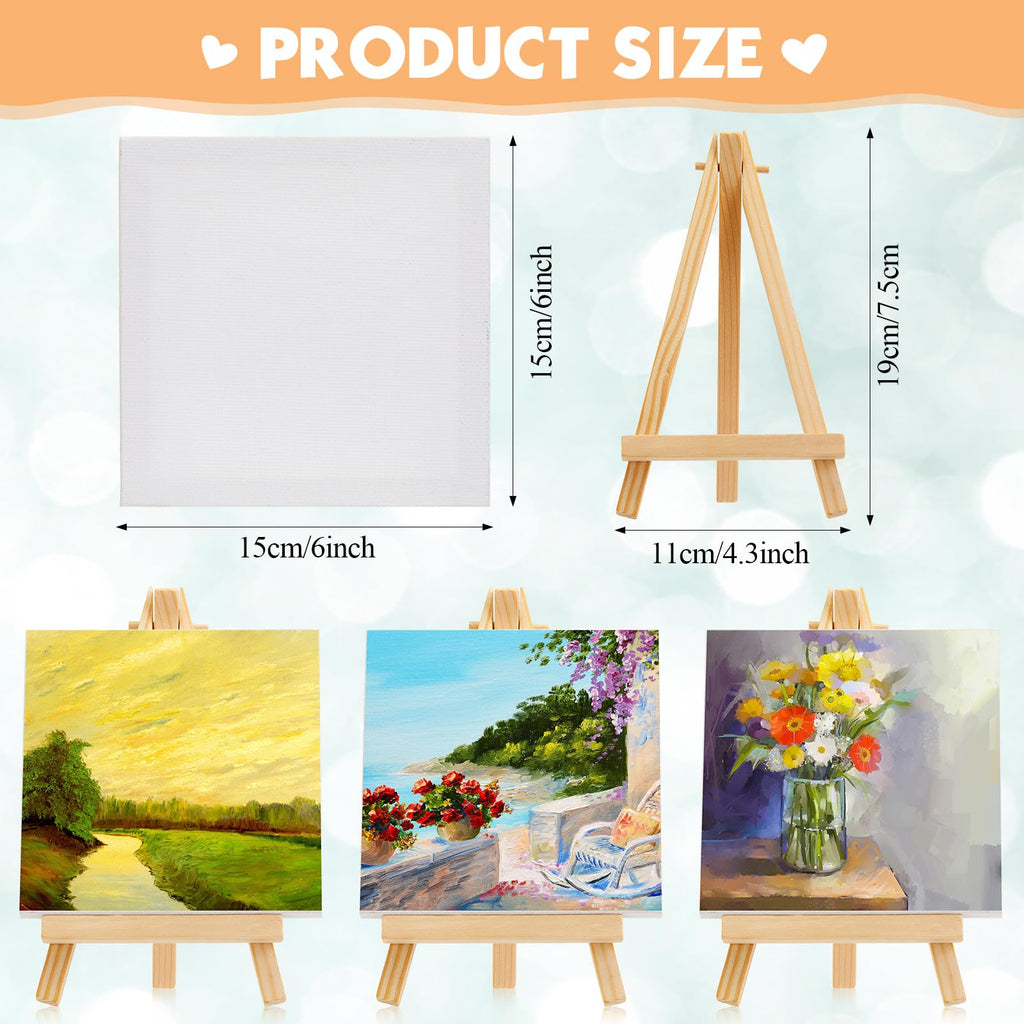 300pcs/150 Pack Mini Canvas with Easel for Painting Wood 6 x 6 Inch