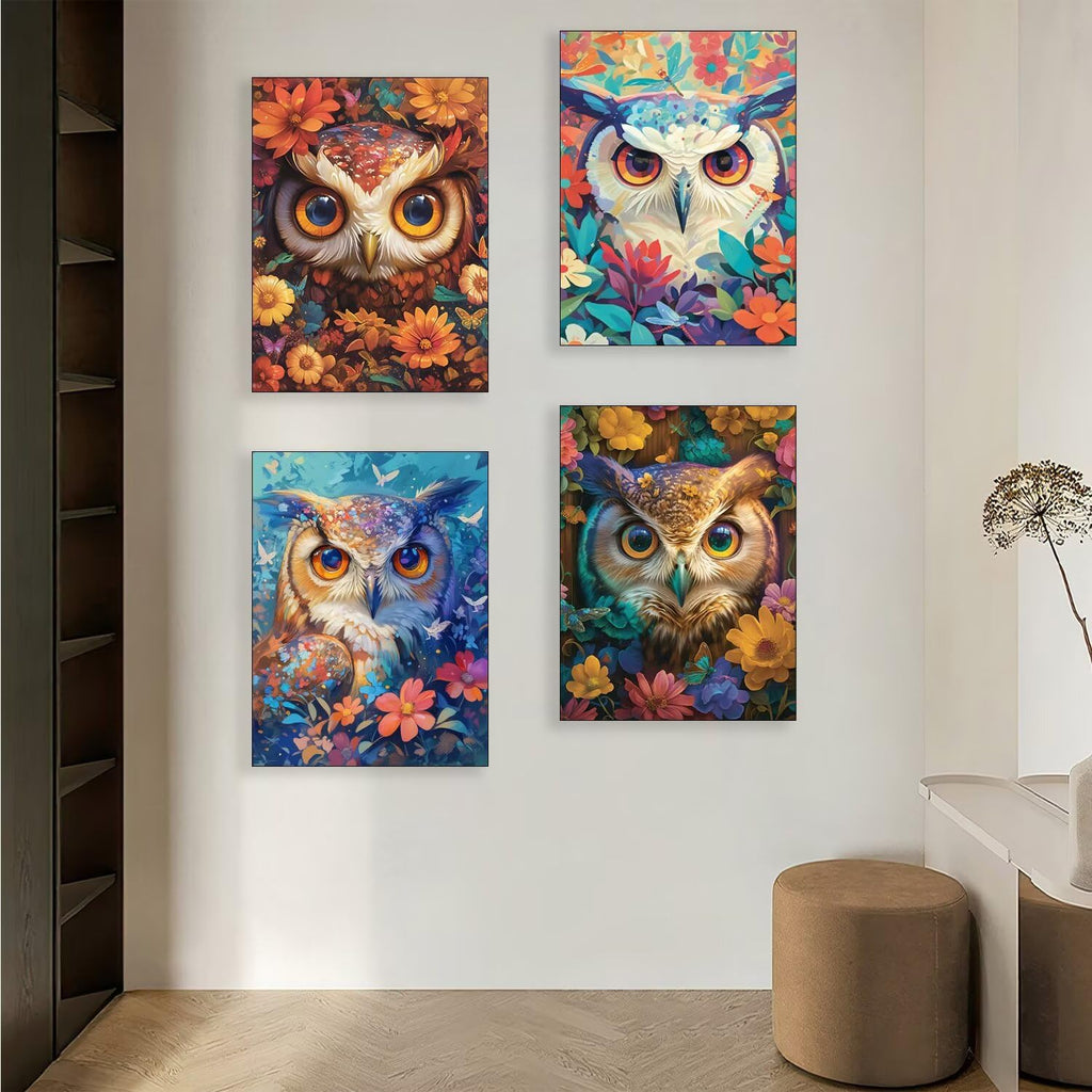 4 Pack Flower Diamond Art Kits 24x36inch Diamond Painting Owl, Full Square Drill Gem Art Painting Kits DIY Crystal Embroidery Cross Stitch Arts and Crafts for Girls 8-12, Home Wall Decor Gifts O-445y