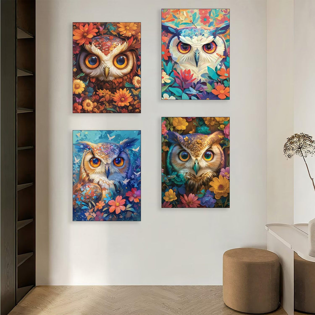 4 Pack Flower Diamond Art Kits 24x36inch Diamond Painting Owl, Full Square Drill Gem Art Painting Kits DIY Crystal Embroidery Cross Stitch Arts and Crafts for Girls 8-12, Home Wall Decor Gifts O-445y