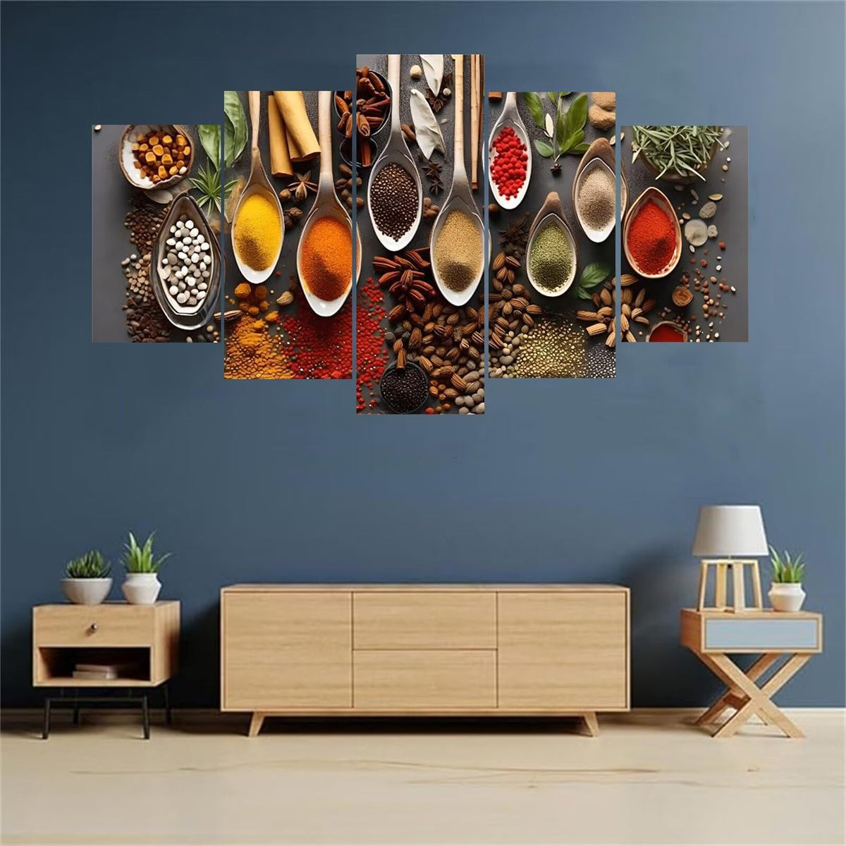 5 Panel Diamond Painting Kits 5D DIY Kitchen spices Diamond Art Kits for Adults, Full Drill Round Diamond Dots Crystal Rhinestone Gems Arts and Crafts for Home Wall Decor Gifts 120x78in E-1481