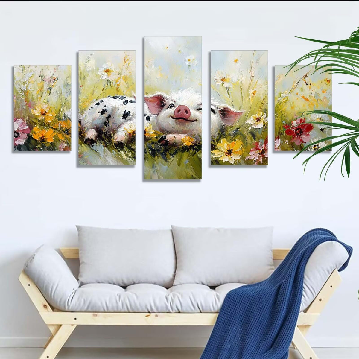 Diamond Painting Animal Flower 5 Panel Diamond Art Kits for Adults, 5D DIY Full Drill Rhinestone Embroidery Paintings, Cross Stitch Crystal Art Paint by Numbers Crafts, Home Decor 109x65in q-9602