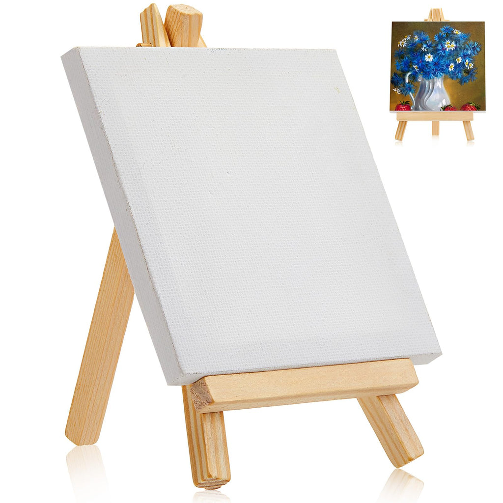 300pcs/150 Pack Mini Canvas with Easel for Painting Wood 6 x 6 Inch