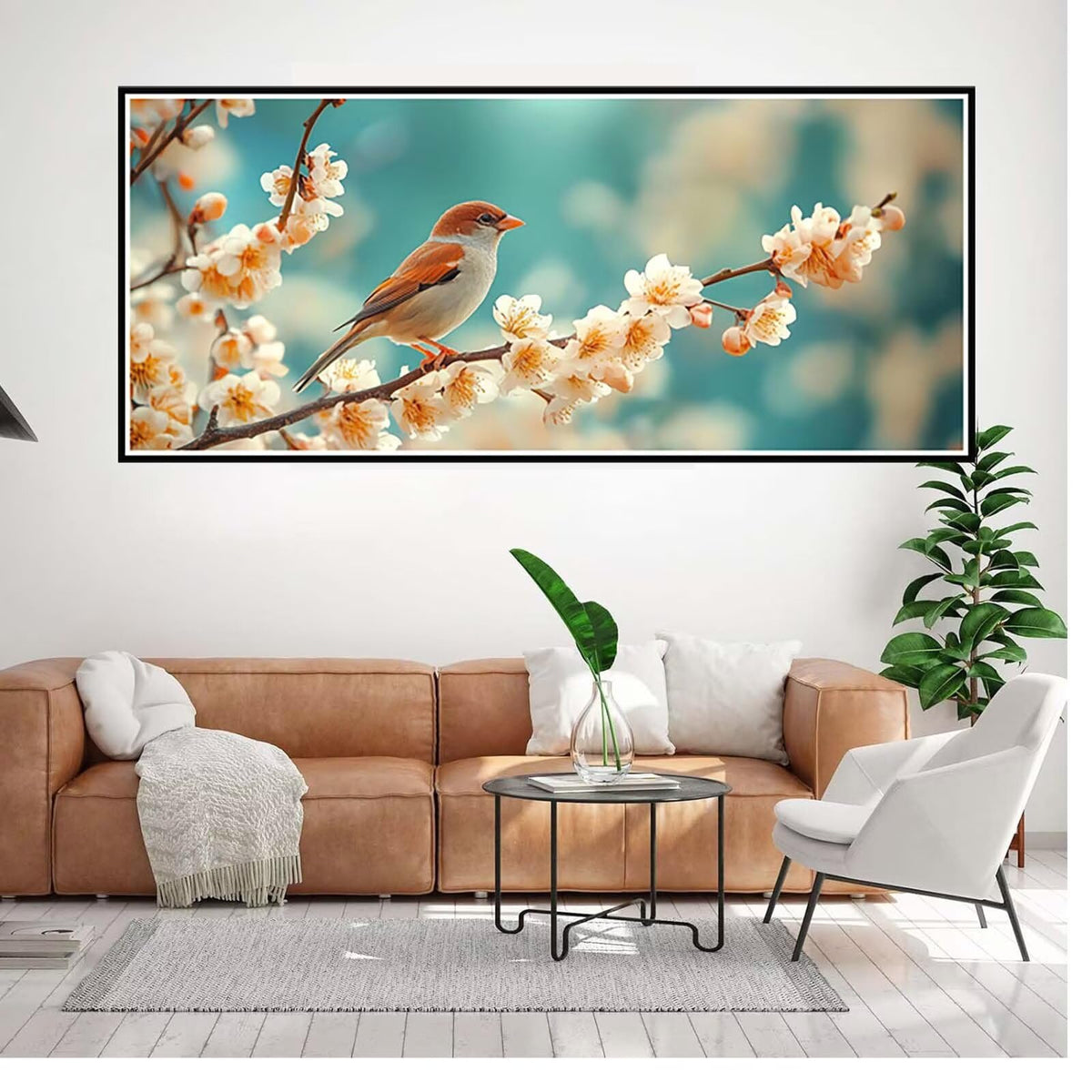 Bird Diamond Painting Kit, Cherry Blossoms Diamond Art Kits for Adults Beginner 5D DIY Full Drill Round Rhinestone Gem Art Crafts for Adults with Complete Tools for Home Decor 36x72 in -yym2603B8