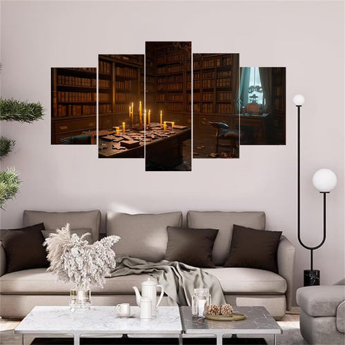 5 Panel Diamond Painting Kits 5D DIY Vintage Bookstore Diamond Art Kits for Adults, Full Drill Round Diamond Dots Crystal Rhinestone Gems Arts and Crafts for Home Wall Decor Gifts 120x78in E-3371